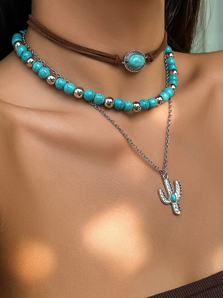 Halsband med halsband i turkos kaktus