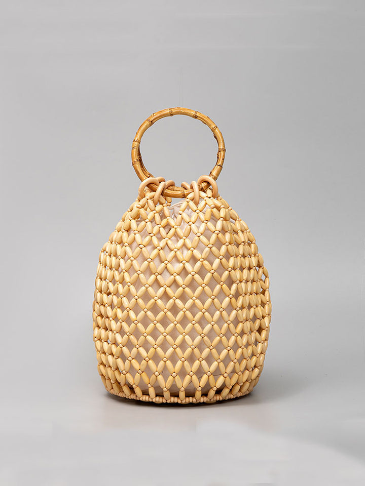 手作りの木製ビーズバレルバッグ