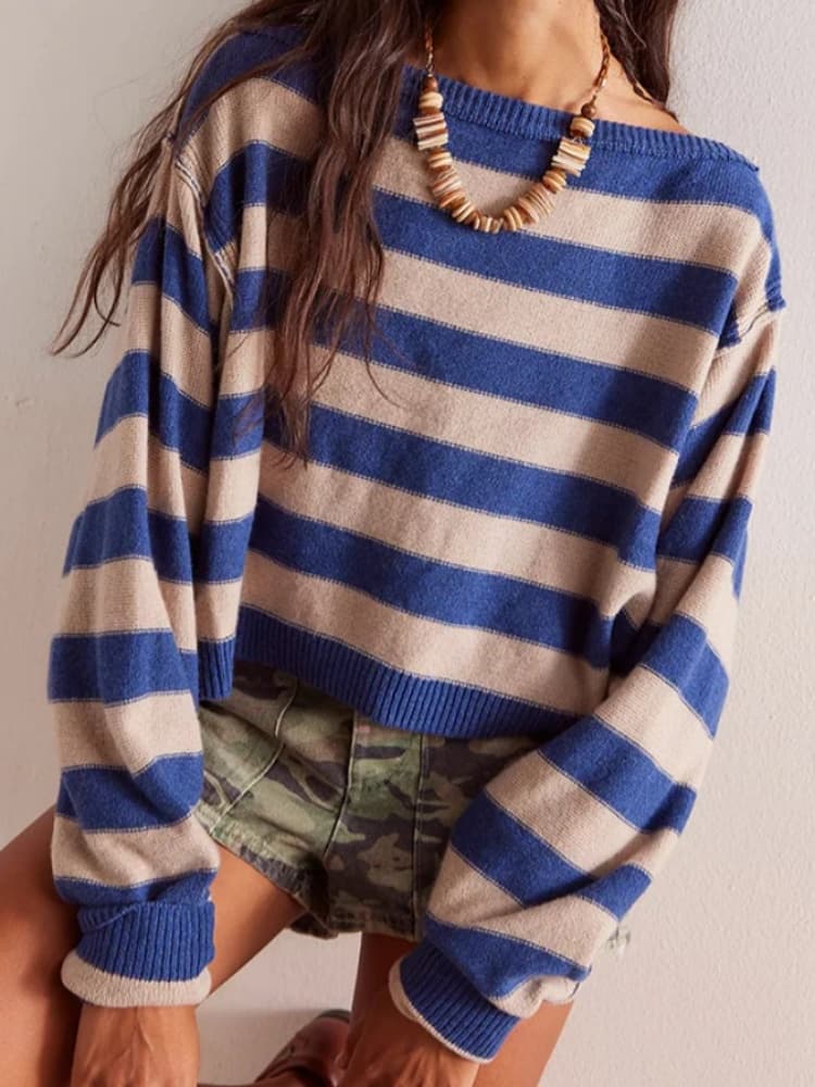 Top corto in maglia a righe
