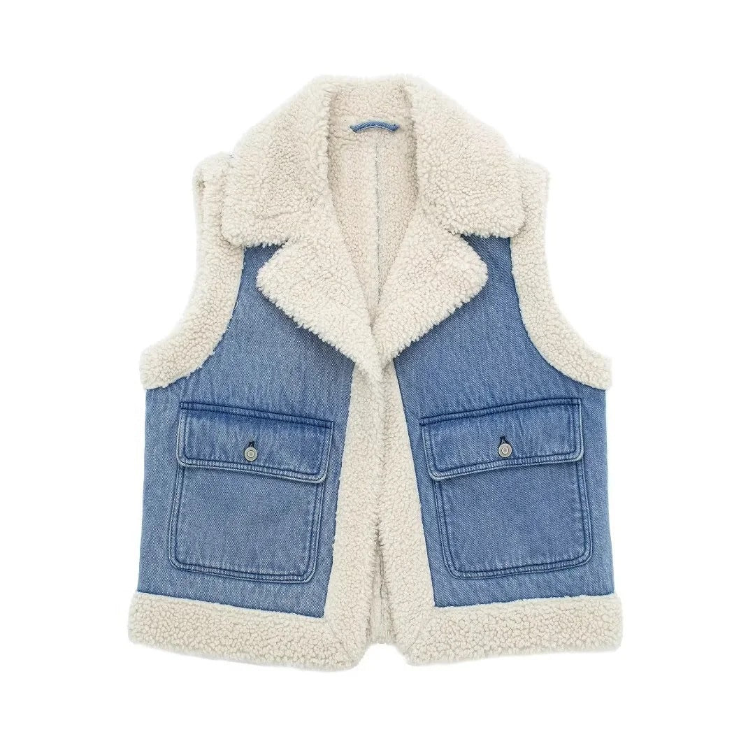 Denim Imitatie Wol Vest