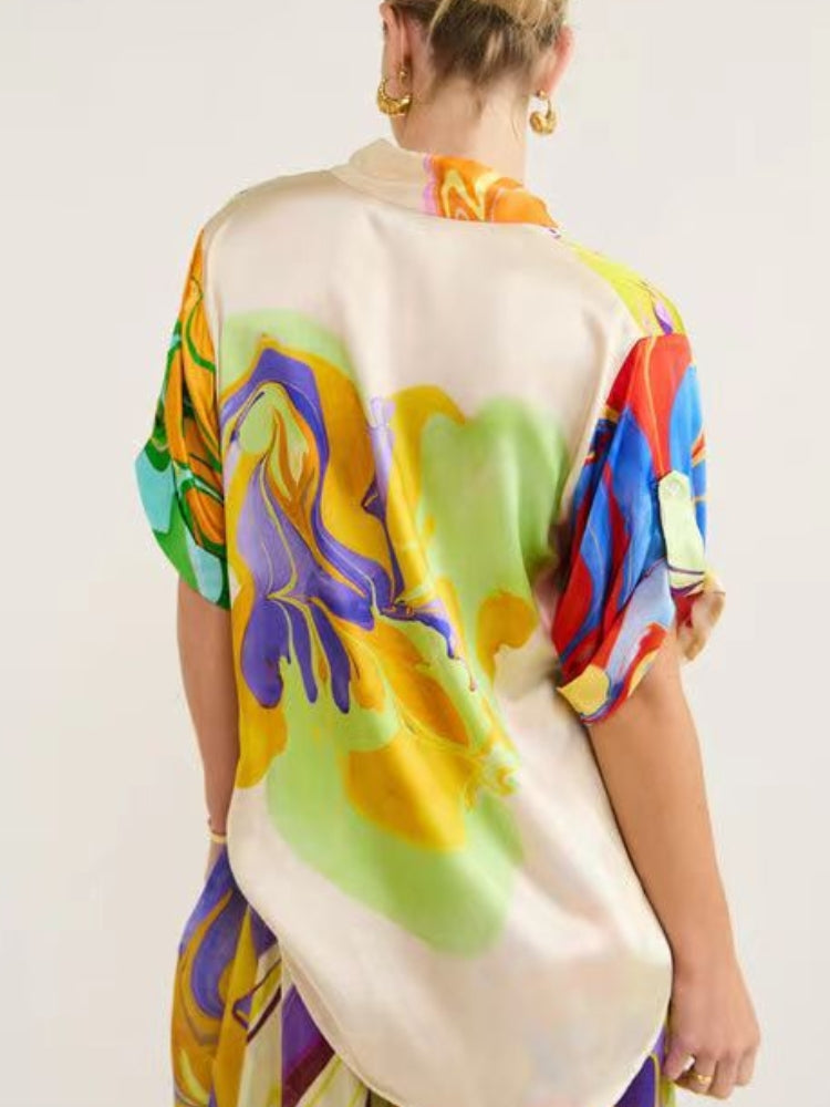 Chic satin print sæt