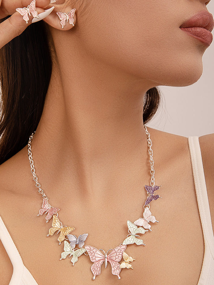 SOHI Conjunto de joyas para mujer multicolor con flores en colores pastel