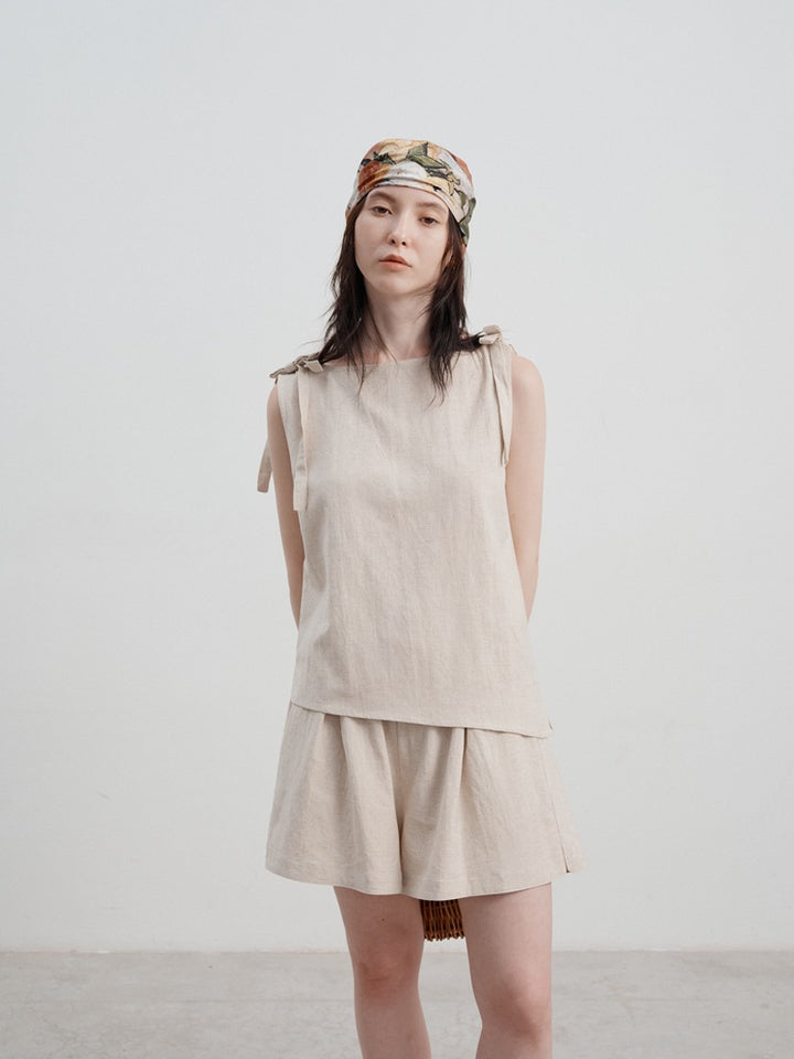 Linen Casual High-Waisted Loose Shorts