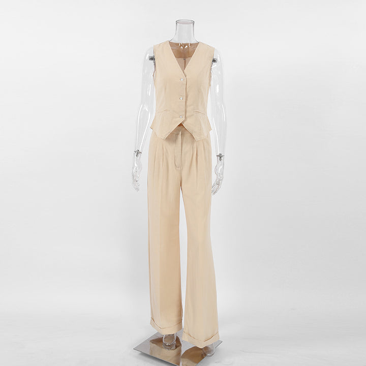 Cotton Slim Waistcoat Trousers Suit