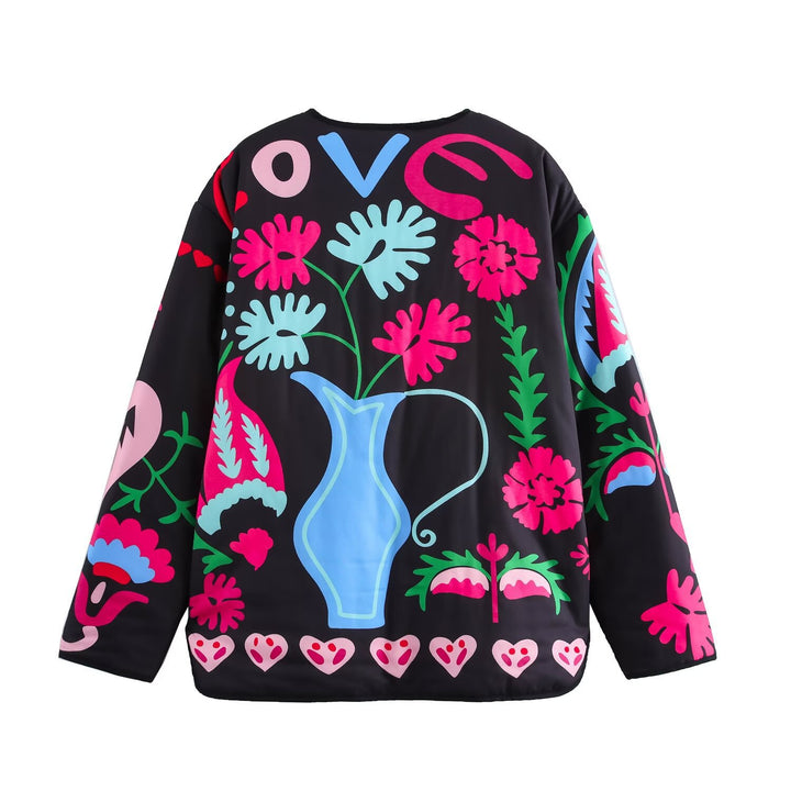 Cute Graffiti Style Print Manipis na Jacket