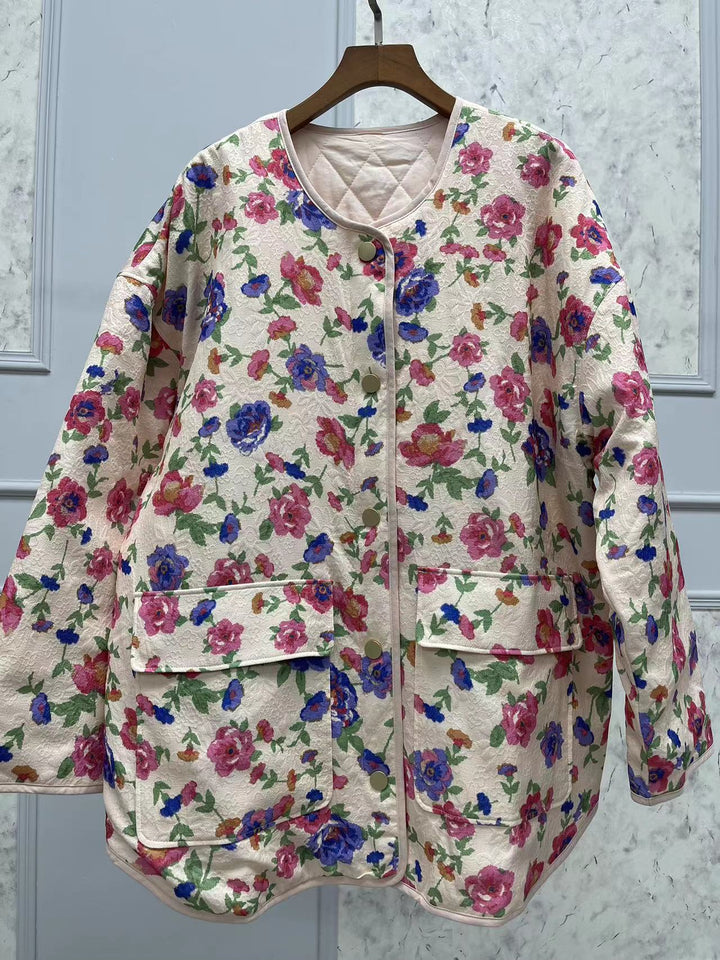 Veste en coton à imprimé floral et poches en relief