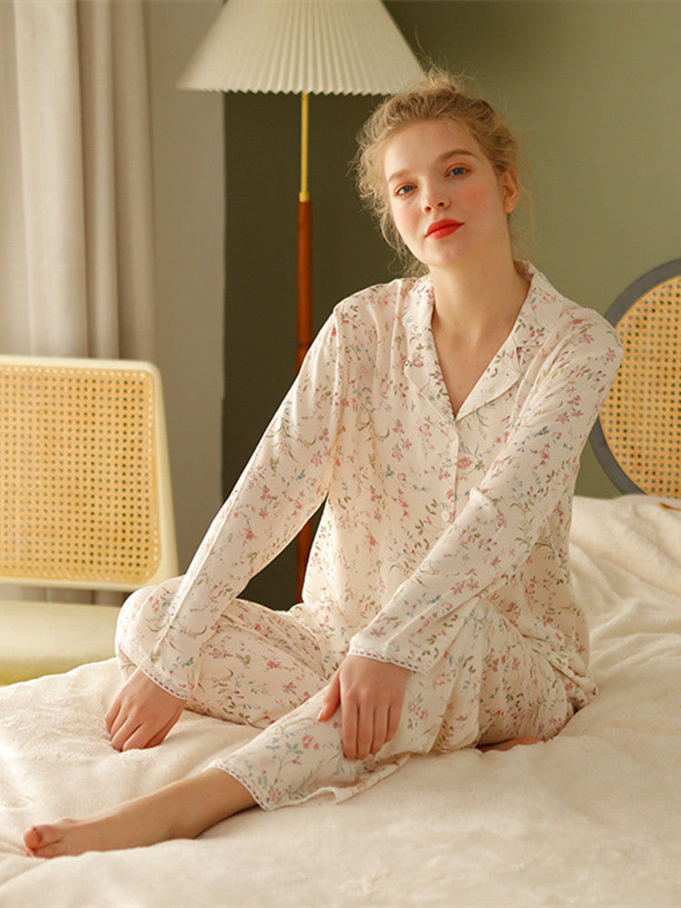 Pyjama-Set mit Weidenblatt-Blumenmuster