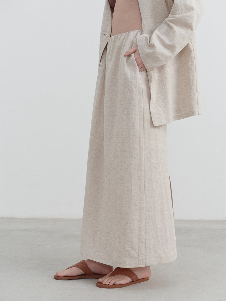 Falda casual de lino y algodón con dobladillo dividido