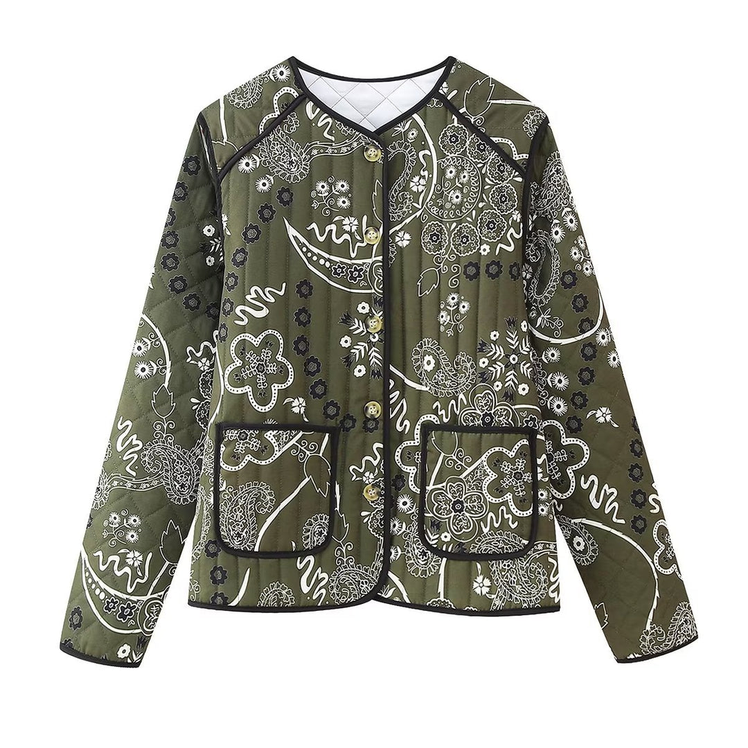 Ethnic Floral Print Quilted Jacket