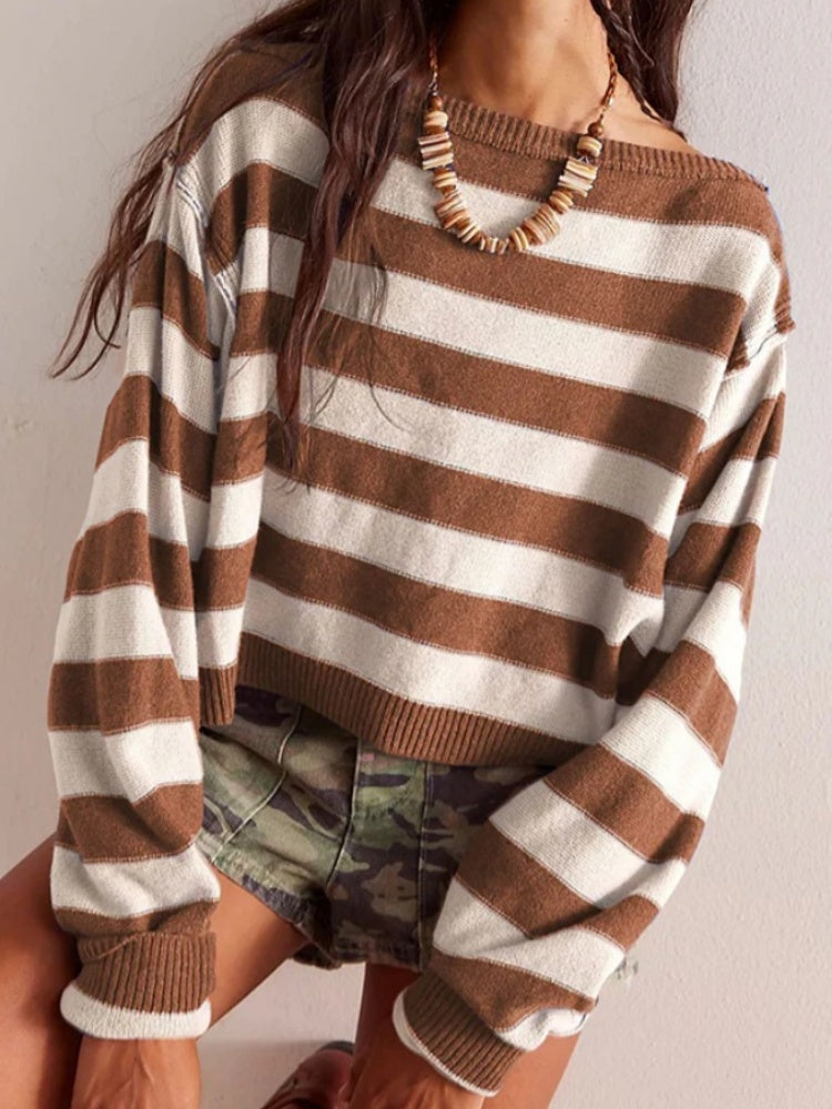 Top corto in maglia a righe