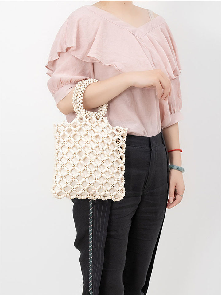 Block Wooden Beads Woven Tote Bag