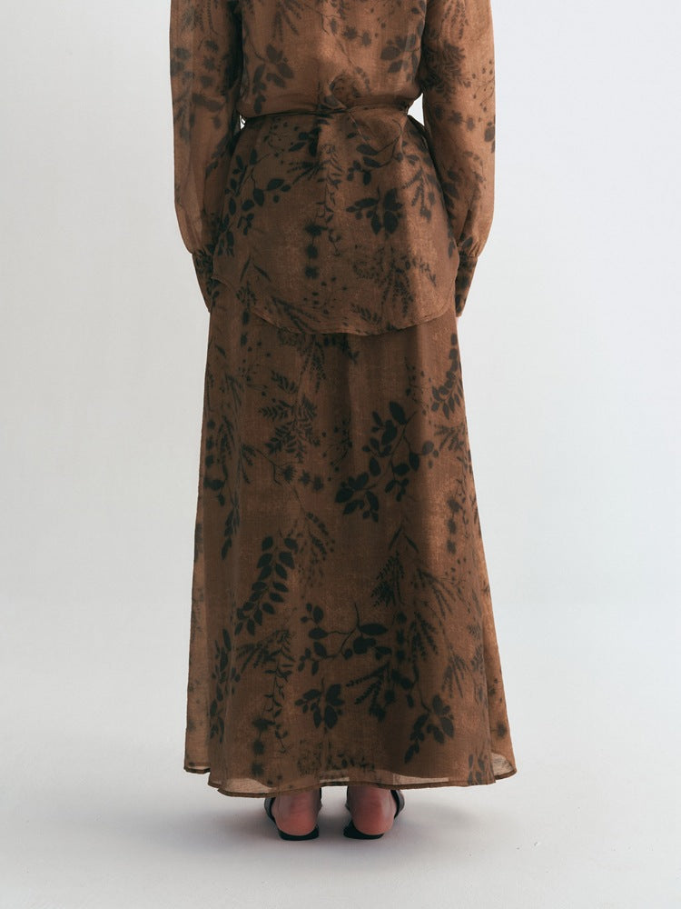 Vintage romantisk blomstret midi-nederdel med høj talje