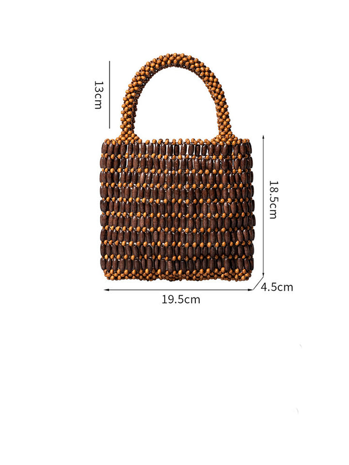 木製ビーズ編みトートバッグ