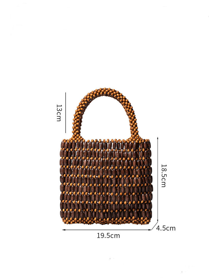 Ručně tkaná čtvercová taška z dřevěných korálků