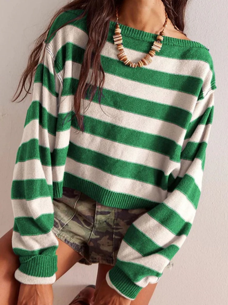 Top corto in maglia a righe