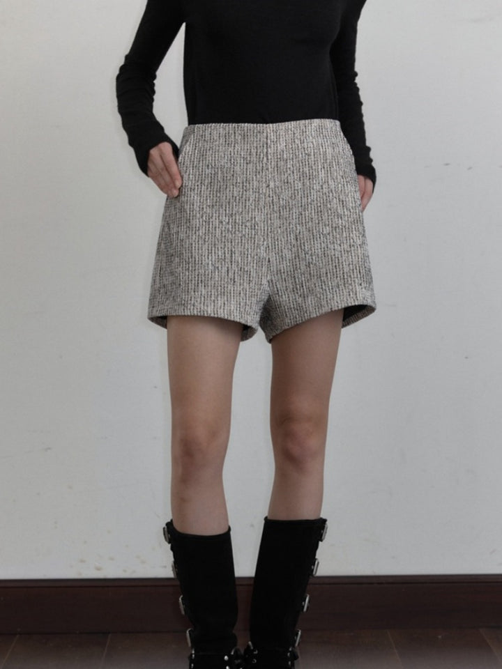 Lässige Tweed-Shorts mit hoher Taille