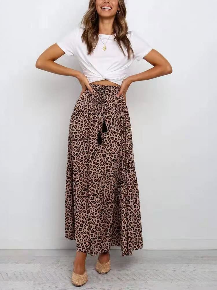 Gonne lunghe con stampa leopardata marrone