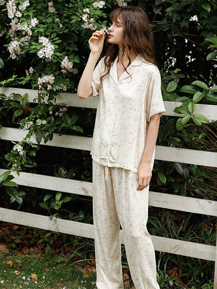 Conjunto de pijama floral folha de salgueiro