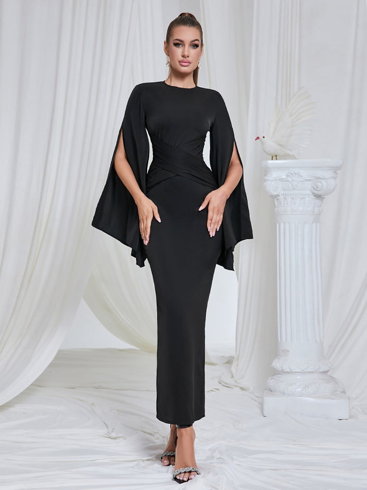 Round Neck Long Sleeve Evening Dress