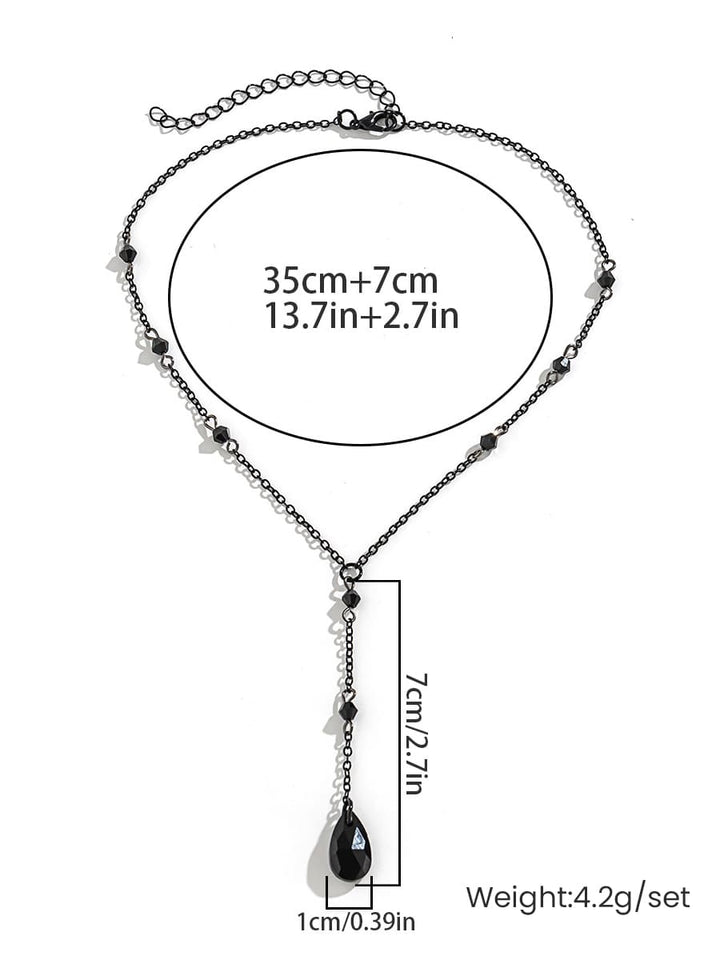 Gotische zwarte traanvormige kristallen borstketting