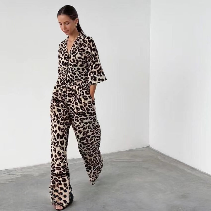 Leopard Print Top And Pants Set