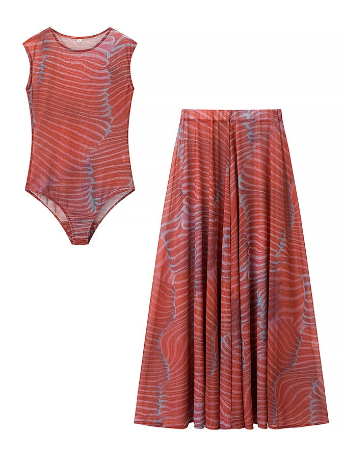 Ripple Glow Mesh Bodysuit Skirt Set