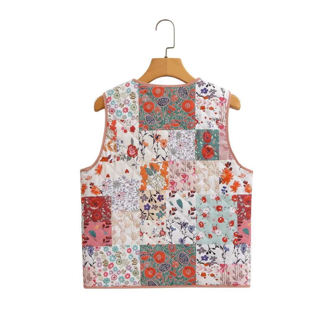 Gilet con stampa floreale patchwork