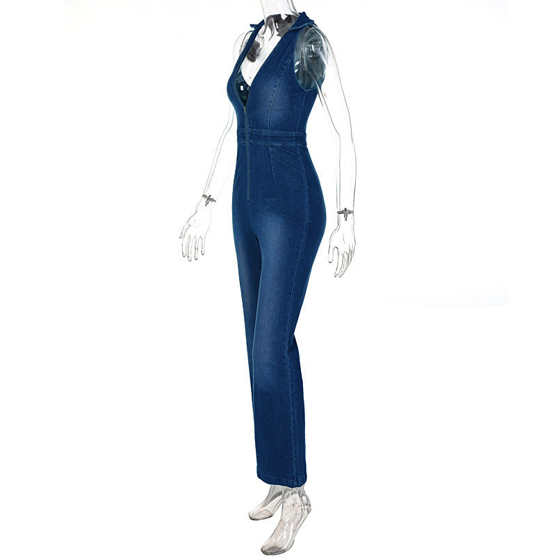 Denim revers jumpsuit