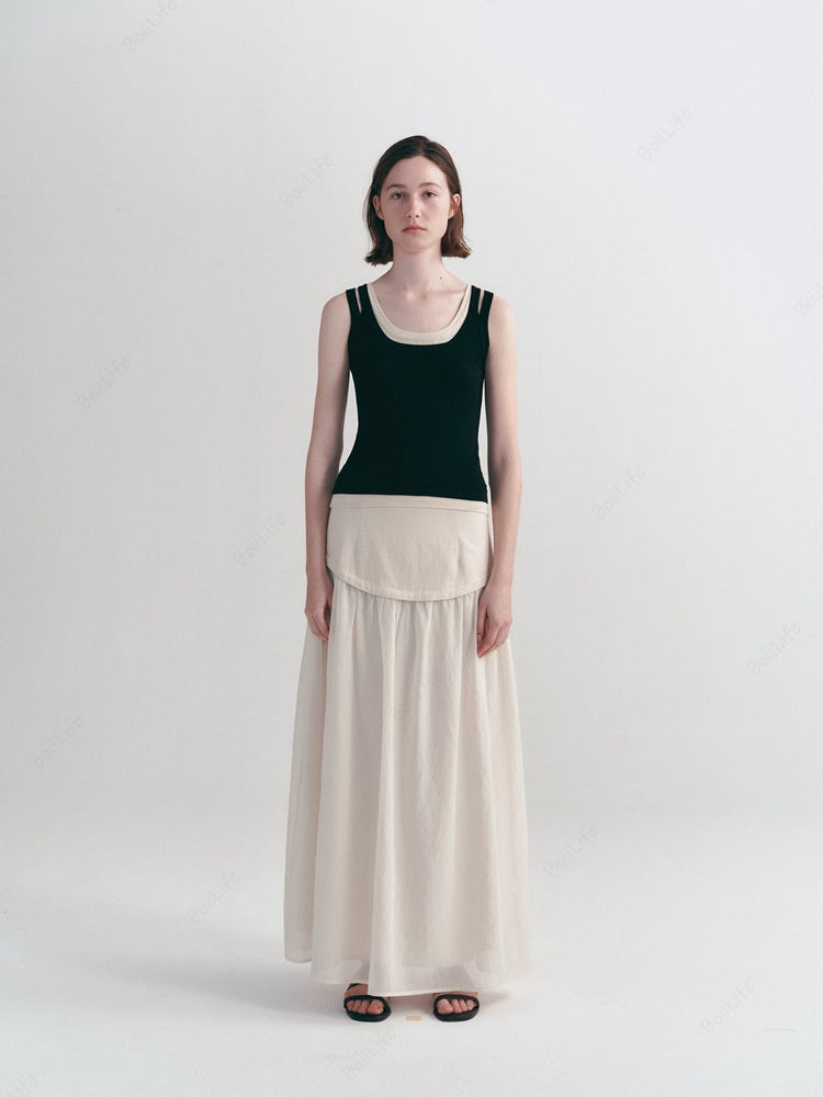 Falda midi informal de cintura alta de estilo coreano de lino