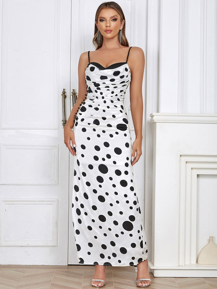 Seksi Polka Dot Uzun Elbise