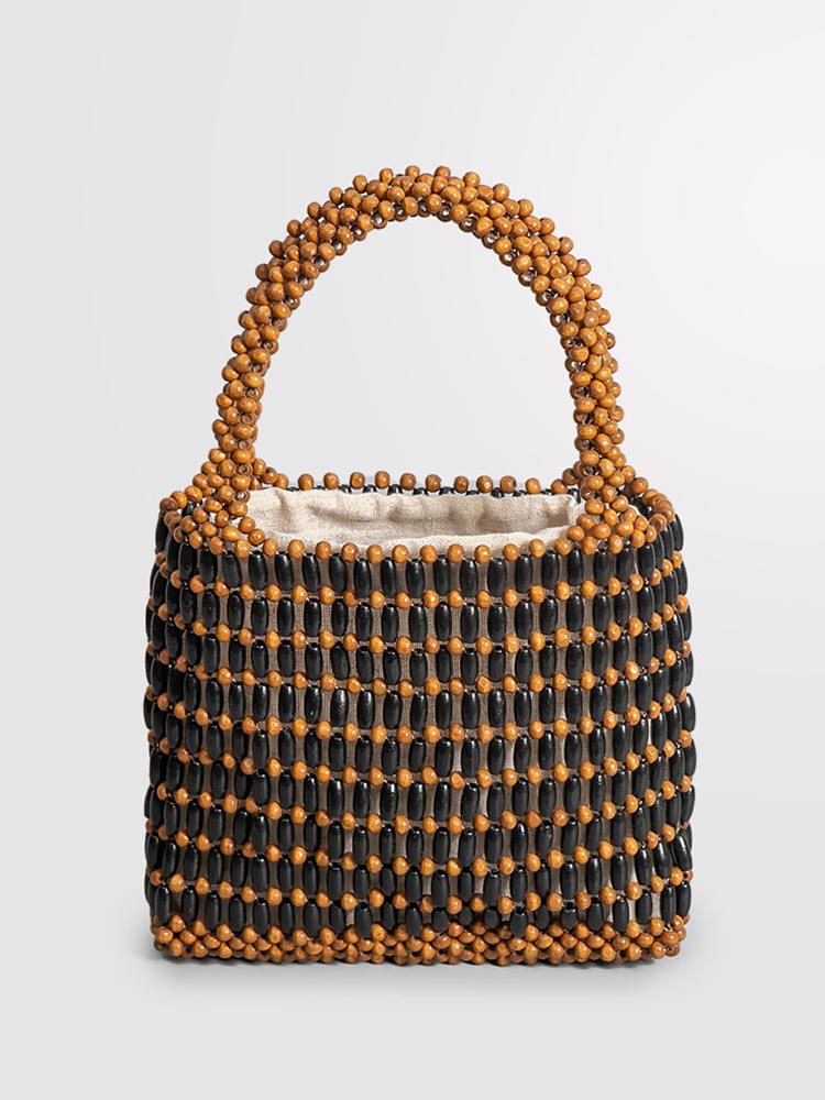 Handwoven Wooden Bead  Square Bag