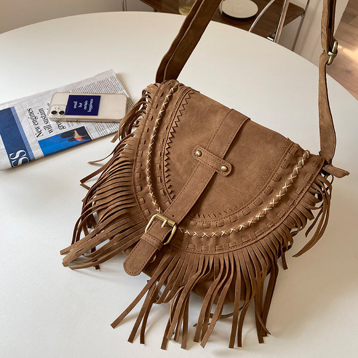 Brown Western Cowboy Style Fringe Crossbody Bag