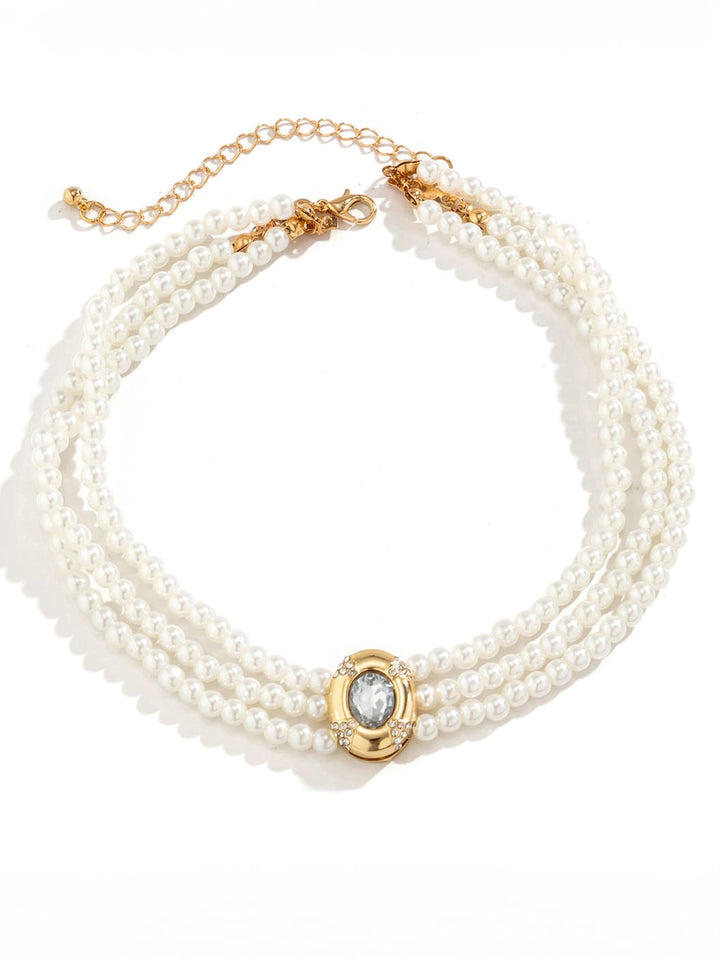 Colier scurt de perle artificiale și mărgele turcoaz