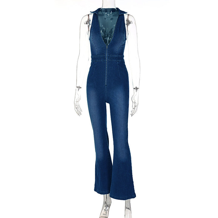 Denim revers jumpsuit