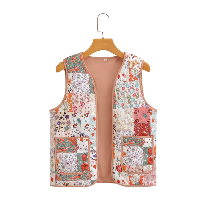 Patchwork vest med blomstertrykk