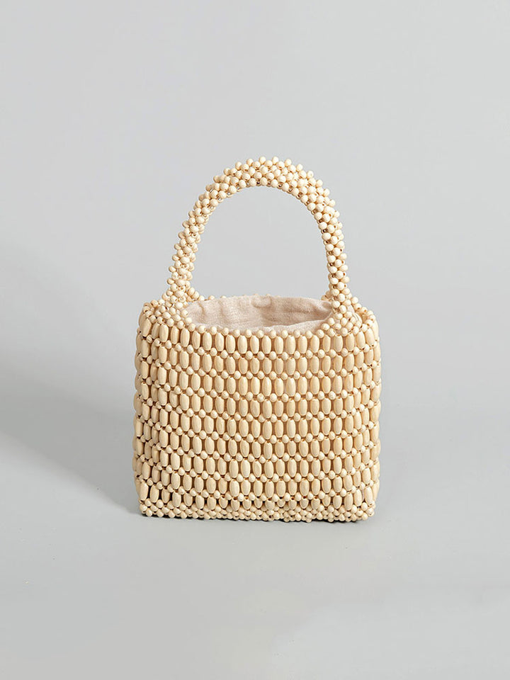 木製ビーズ編みトートバッグ