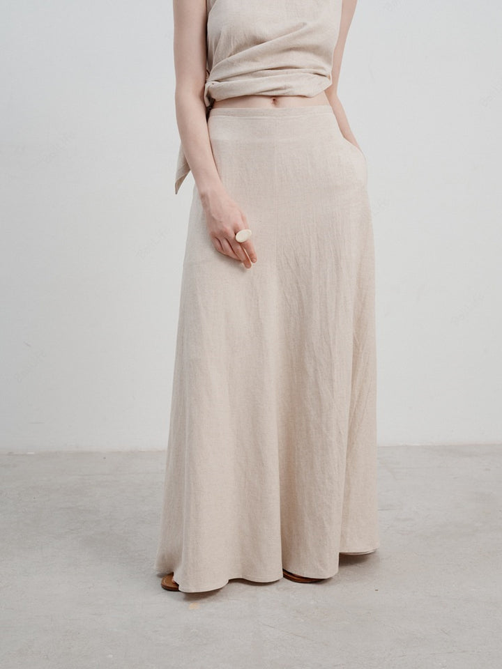 Vintage Linen Casual Midi Skirt