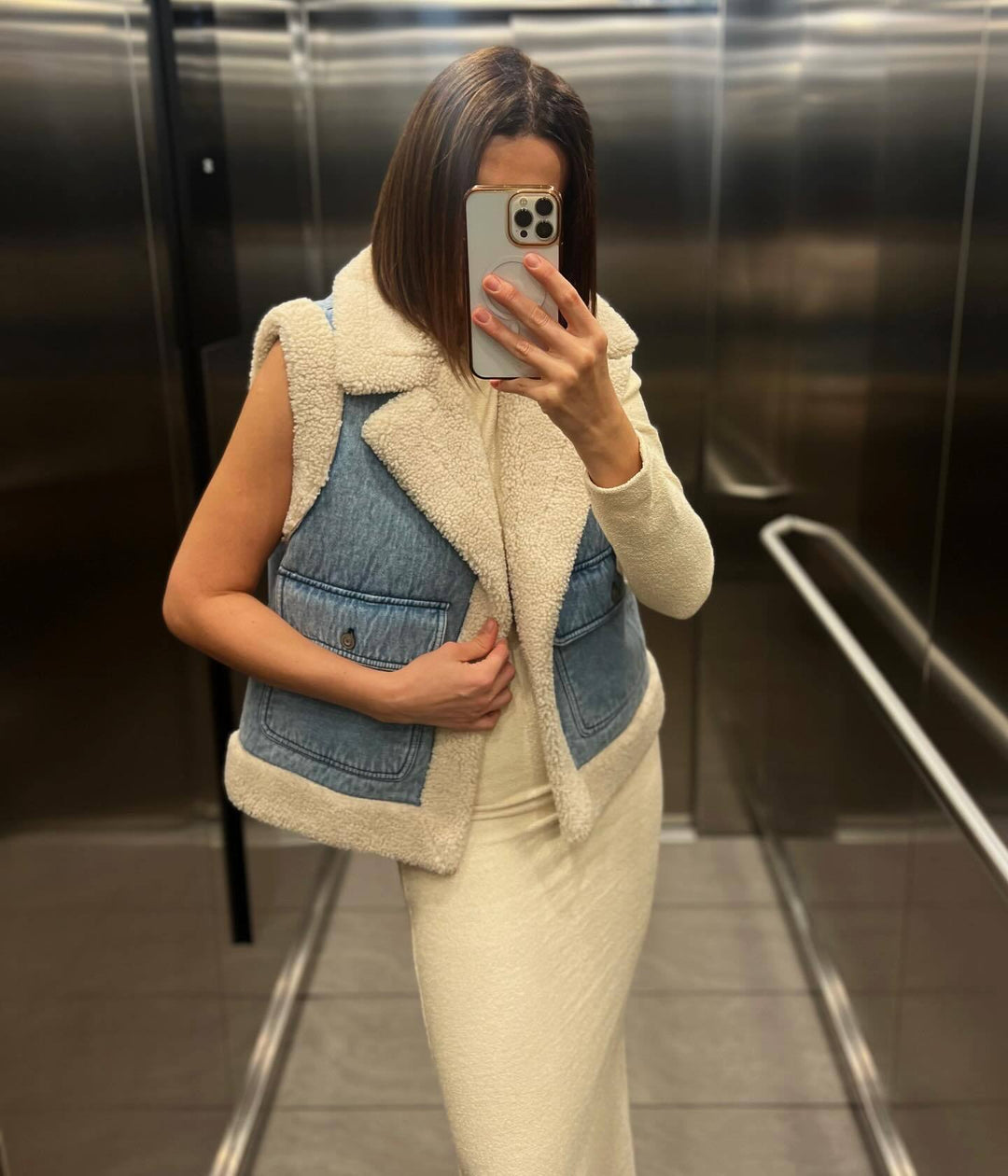 Gilet in finta lana denim