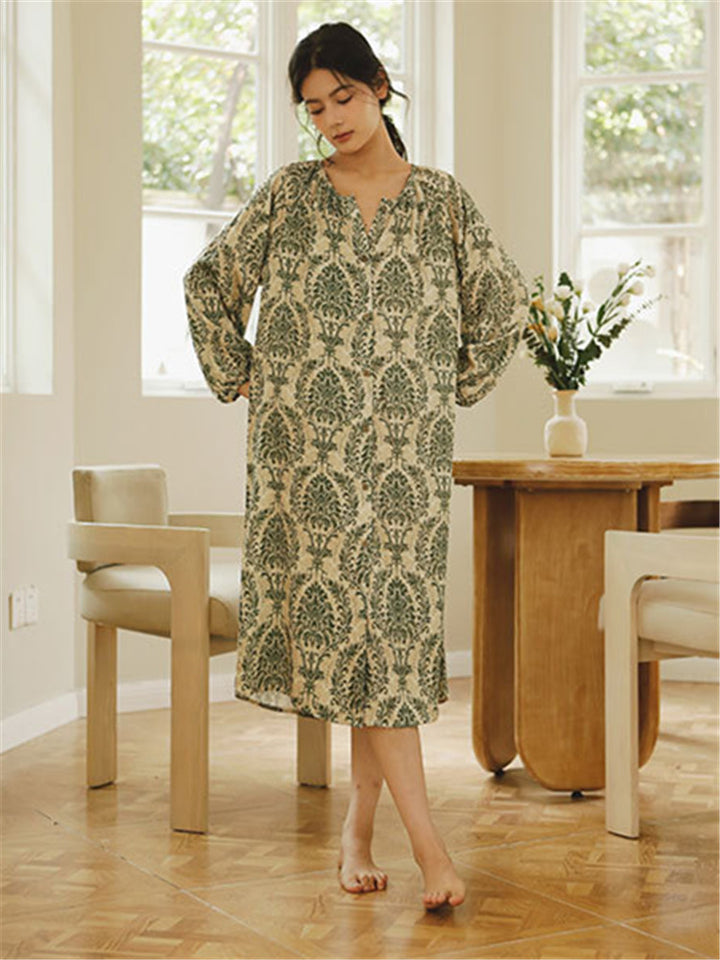 Satin Printed Button-Up Nightgown