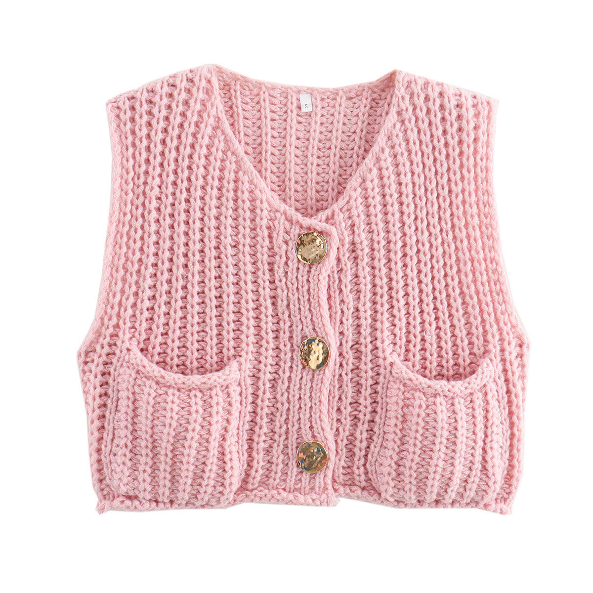 Store knapper ensfarvet strik vest cardigan
