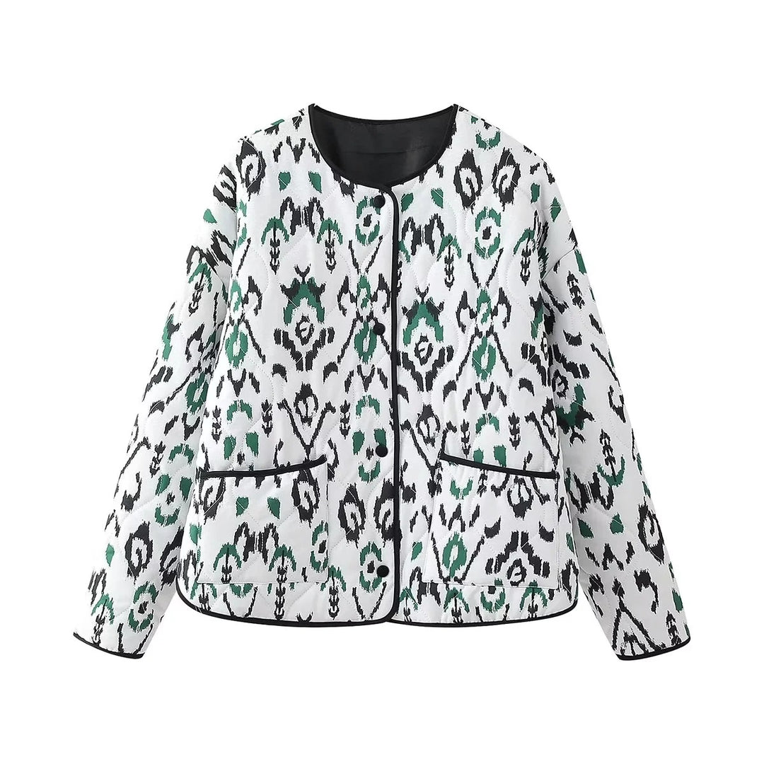 Geometric Print Quilted Manipis na Jacket