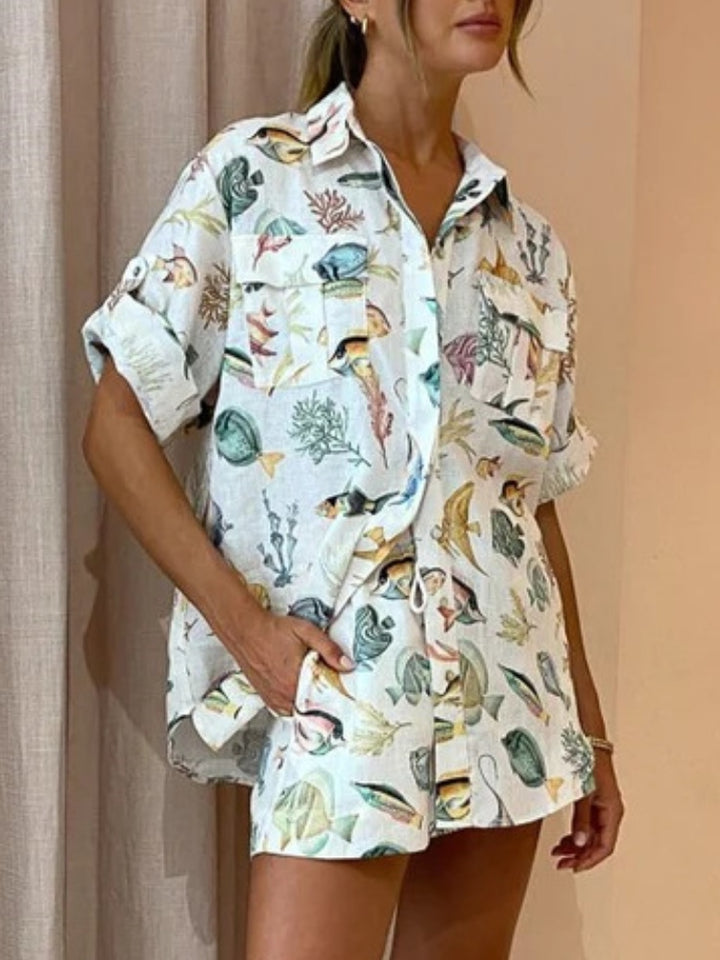 Conjunto estampado de peixes tropicais