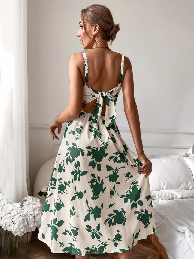 Halter Floral Pleated Dress