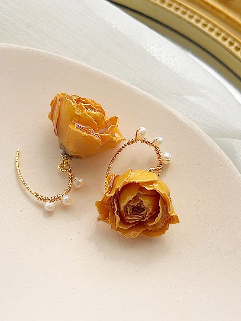 Σκουλαρίκια με πορτοκαλί τριαντάφυλλο - Hannah
