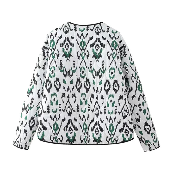 Geometric Print Quilted Manipis na Jacket