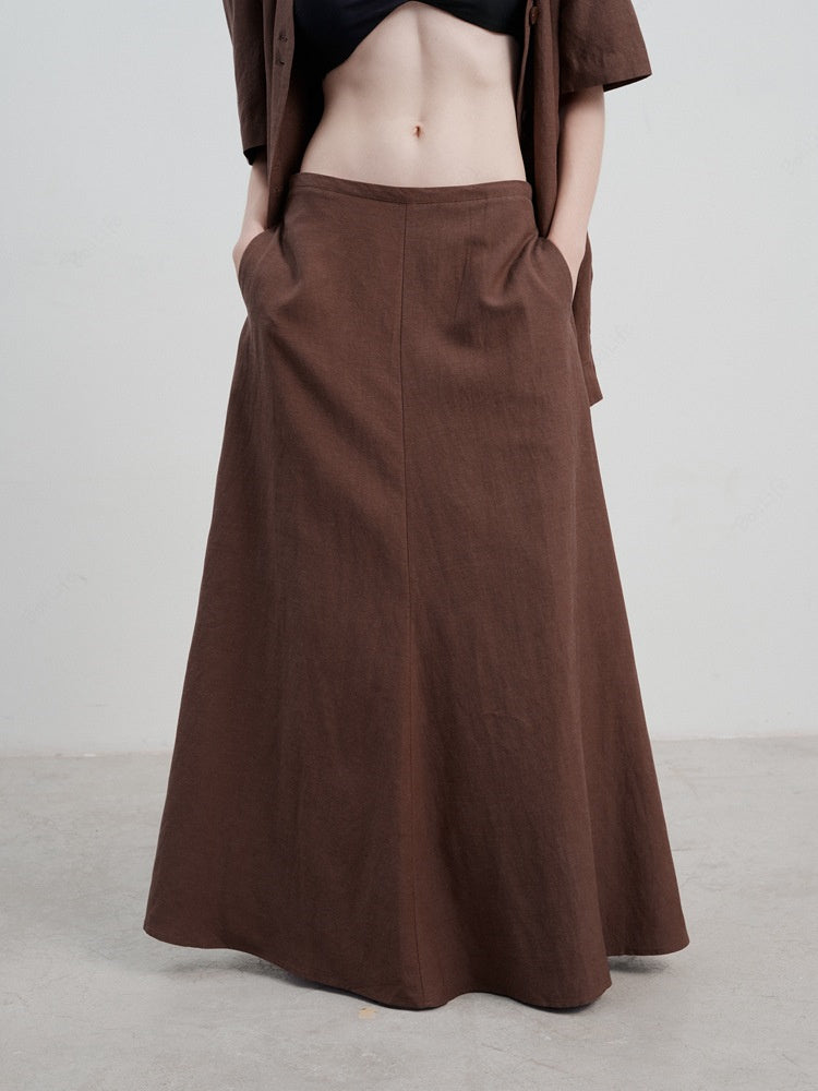 Falda midi casual de lino vintage