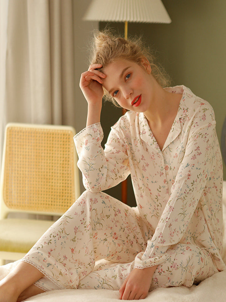 Pyjama-Set mit Weidenblatt-Blumenmuster