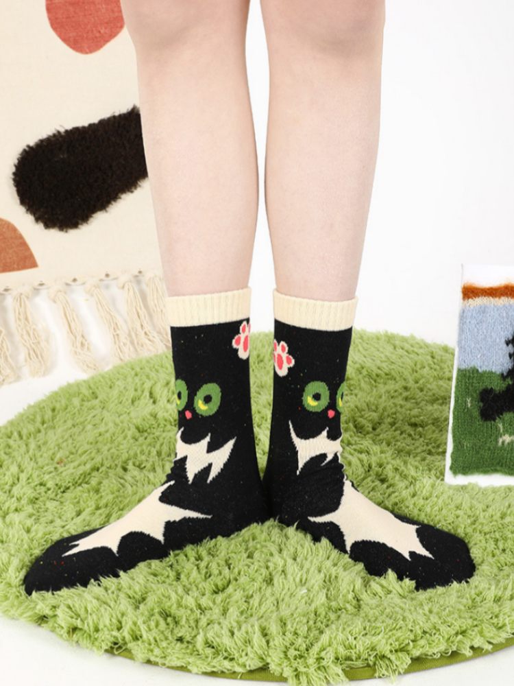 愛らしい漫画の綿の靴下 - ふわふわの猫