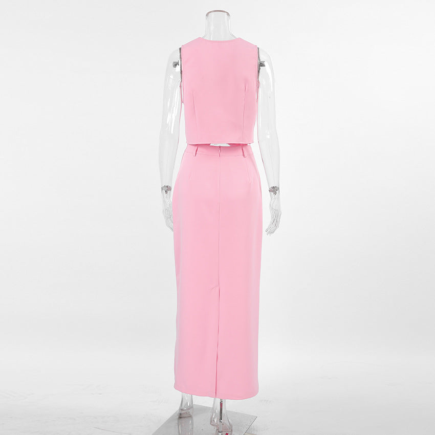 Pink Suit Waistcoat And Skirt Set