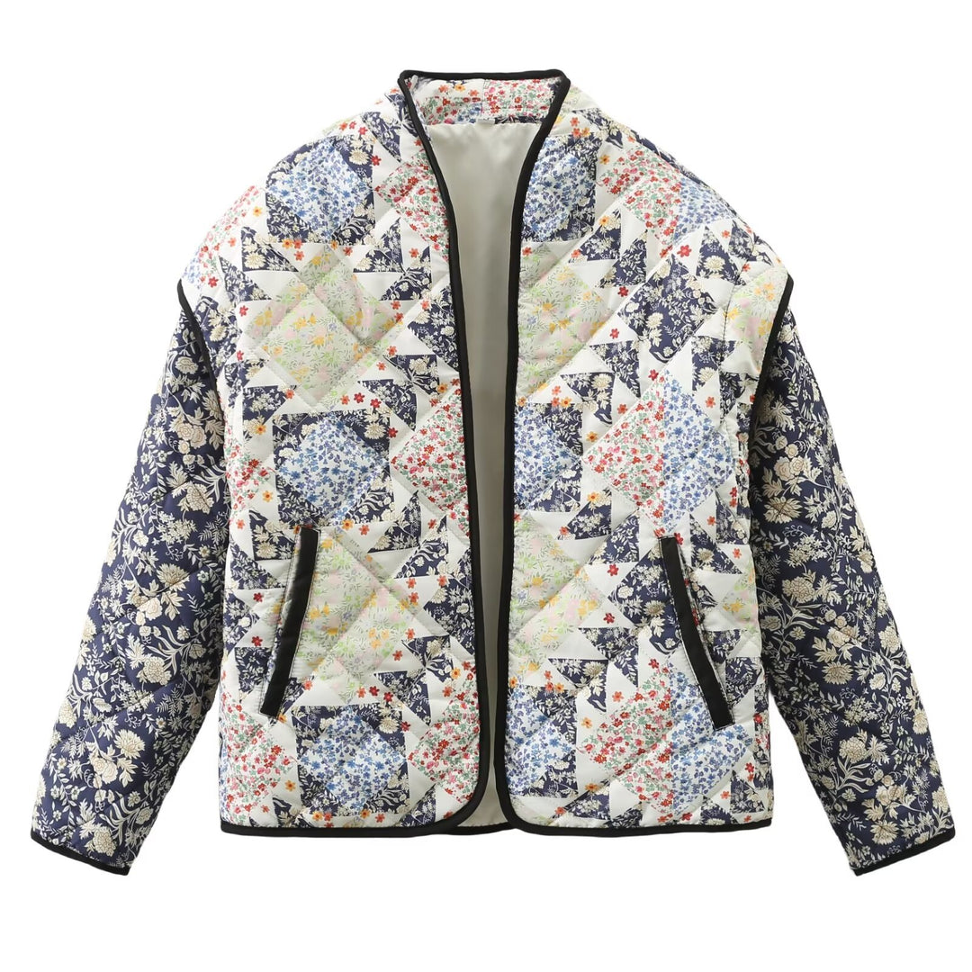 Naka-print na Loose Quilted Jacket